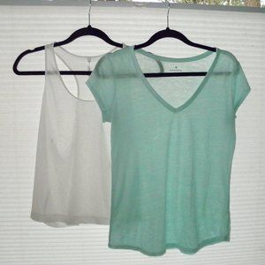 2 Athleta lightweight T-shirt bundle. White one M and Teal one S